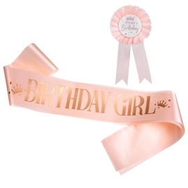 oruola 2pcs Birthday Girl Sash for Kids,Satin Happy Birthday Sash, Birthdays Bitchsash, It's My Birthdays Badge Pin,Girl Accessories Sashes Badge Set for Children Girls Party Decoration,Rose Gold