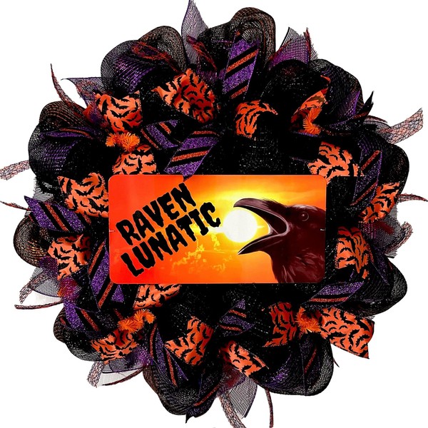 Raven Lunatic Handmade Deco Mesh Halloween Wreath