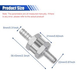 JOYCOURT 2PCS 3/8"" 8mm Non Return One Way Fuel Line Check Valve, Aluminium Alloy Car One-Way Inline Fuel Hose Check Valve for Fuel Line Petrol Diesel Fuel Oil Water (8mm), Silver