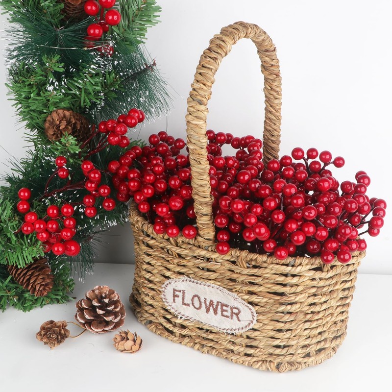 YiYa 36 Pcs Christmas Holly Berries Artificial Red Berry Stems