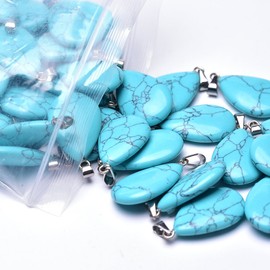 Asingeloo Genuine Quartz Stone Healing Chakra Crystal Pendant for Jewelry Making Bulk Pendant Charms (15pcs Turquoise-Teardrop Shape)