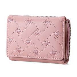 Gosyfeti Cute Floral Trifold Women Wallet, Coin Change Short Purse Card Holder with ID Window, Zipper Pocket for Female Ladies Girls Students (Pink)