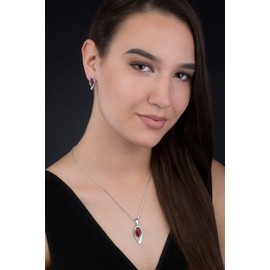 LillyMarie Women's Silver Jewellery Set Silver 925 Goldstone Pendant Red Length Adjustable Jewellery Case Women Gift, Silver, Goldstone, Crystal