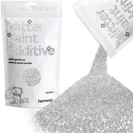 Hemway Glitter Paint Additive Crystals for Acrylic Emulsion Paint, Interior & Exterior Walls, Wood, Varnish, Matt, Gloss, Furniture 100g / 3.5oz - Ultrafine (1/128" 0.008" 0.2mm) - Silver