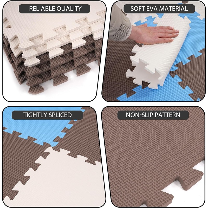 BalanceFrom Puzzle Play Mat, 36-Pc Interlocking Foam Floor Tiles, Blue/Brown/Beige