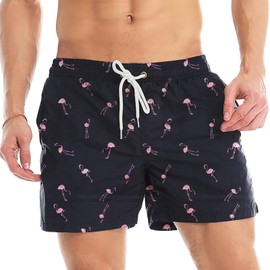 Lncropo Men's Swim Trunks Quick Dry Bathing Suits with Mesh Lining Swimwear Swim Shorts,A21-Black Flamingo,42