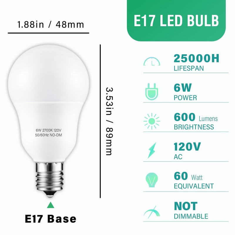 E17 Intermediate Base LED Light Bulbs, 6W(60 Watt Equivalent), Warm