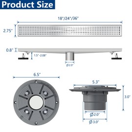 Neodrain 24-Inch Brushed Linear Shower Drain,Stainless Steel Linear Drain with Quadrato Pattern Grate,Brushed Rectangle Shower Floor Drain with Hair Strainer, Shower Drain Base
