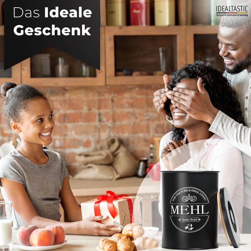 IDEALTASTIC® Premium Flour Storage Black, Airtight Flour Box 500 g