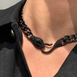 TseanYi Punk Snake Choker Necklace Black Serpent Neckalce Chunky Cuban Link Chain Necklace Dark Snake Necklace Gothic Serpent Chain Chunky Necklace Jewelry for Women
