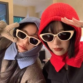 Imported Women's Balaclava Hooded Scarf Hat Warm Scarf LF3080 Ribbon Neck Hood - Red 4ea