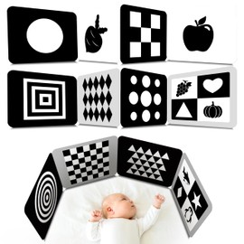 2 PCS Baby Visual Stimulus Cards, Double-Sided High Contrast Black and White Flashcards Sensory Developmental Montessori Cards Set for Newborn Boy Girl Baby 0-3 Months Tummy Time (39” X 8”)