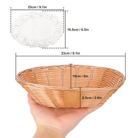 Geytetqi 20 Pack 9 Inch Oval Poly Wicker Baskets with 100 Sheets Food Blotting Sheets, Plastic Oval Bread Baskets for Serving, Home & Restaurant Use