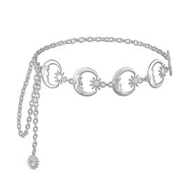 Manfnee Multi Layer Metal Chain Belt or women Moon Star Body Chain Belt Ladies Waist Chain Belts for Dress