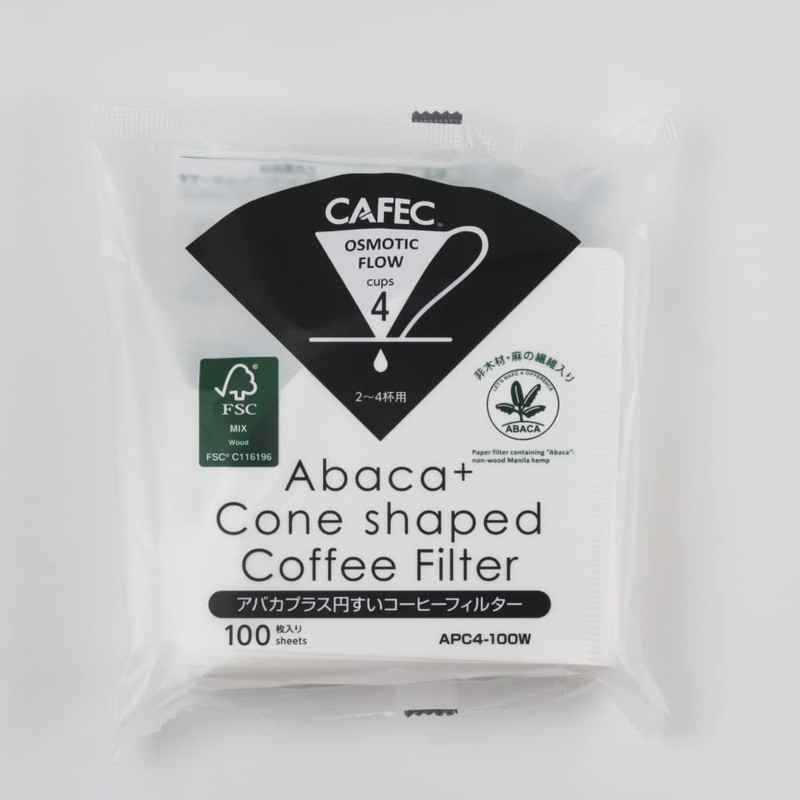 Cafec Abaca+ Cone Shape Filter Paper 4cup 100pcs