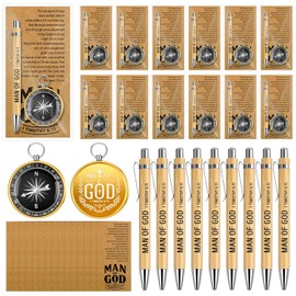 Sayglossy 20 Sets Man of God Gifts for Men, Christian Faith Compass, Ballpoint Pens, Bible Verse Cards with Opp Bags, Religious Encouragement Gifts for Fathers, Pastor, Men of Faith