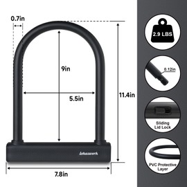 Lohaswork Bike Lock, Heavy Duty Anti Theft Bicycle Lock, 4 Ft Security Bike Chain Locks with 3 Keys, U Locks with Mounting Bracket for Electric Bike Scooter Motorcycle Door Gate