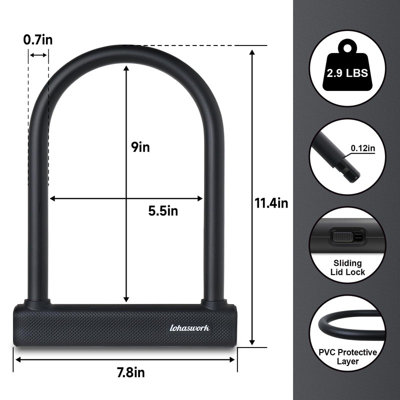 Lohaswork Bike Lock, Heavy Duty Anti Theft Bicycle Lock, 4