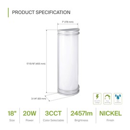 ASD 18 Inch LED Outdoor Wall Light - 20W 120-277V Brushed Nickel Modern Wall Sconces - 3000K 4000K 5000K Dimmable Patio & Porch Decor Outside Lights for House - ETL