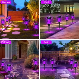 AOUNQ 4 Pack Solar Torch Lights Outdoor Waterproof - Purple Flickering Flame, Outdoor Solar Garden Lights for Yard, Tiki Torches for Outside Patio Pathway Decorations