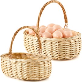 Sintuff 2 Size Small Egg Baskets for Fresh Eggs with Handle Wicker Weave Egg Collecting Basket Chicken Egg Basket Egg Basket Egg Gathering Basket for Holder Transporting Farmhouse Storage Gift