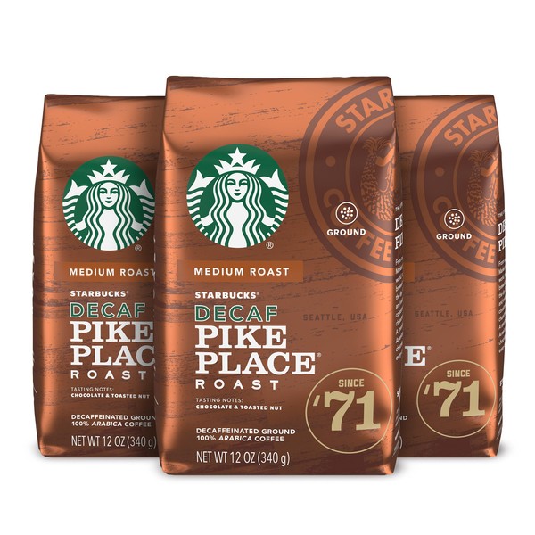 Starbucks Ground Coffee—Medium Roast Coffee—Decaf Pike Place Roast—100% Arabica—3 bags