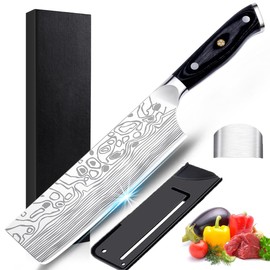 7 Inch Nakiri Knife,Kitchen Knife with Finger Guard,High Carbon Stainless Steel EN1.4116 Vegetable Knife, Meat Cleaver and Vegetable Kitchen Knife, Multipurpose Asian Chef Knife for Home and Kitchen