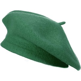 SARIMON Wool French Beret Hat for Men and Women in Plain Colours (Green)