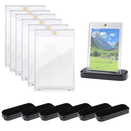 Pack of 6 Magnetic Card Holder 35PT Magnetic Card Holder with 6 Card Stand Trading Card Cases with Magnet Waterproof UV Protection Transparent Cards for Game Cards Sports Cards Collectors Cards