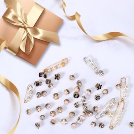 Yeanifeana 48Pcs para calcetines encantos de calcetines de basura Pins brode perla brode de seguridad, brode de calcede de oro Bling accesorios encantos de zapatos para mujeres ropa de vestido (48)