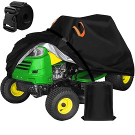 Riding Lawn Mower Cover,Fits up to 54" Decks Lawn Mower Cover Waterproof Heavy duty 600D Polyester Cloth,Anti-UV Windproof,Lawnmower Tractor Covers for Outdoor,with Buckles,Black -75"Lx47"Wx49"H