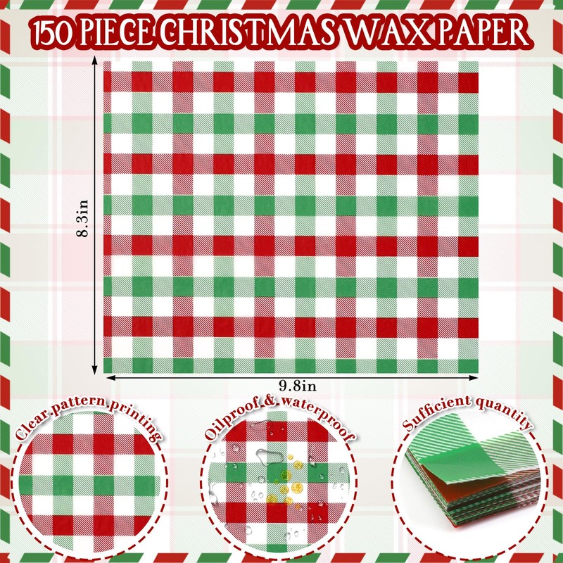 150Pcs Christmas Plaid Deli Paper, 9.8 x 8.3in Red Green