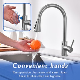 TUTEW Touchless Kitchen Faucet with Pull Down Sprayer, Brushed Nickel Motion Sensor Kitchen Sink Faucet Single Hole, Spot Resist Stainless Steel Single Handle Commercial Modern Faucet