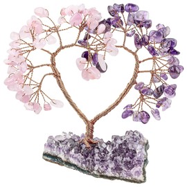 Nupuyai Lucky Tree Decoration Figures Love Tree Heart Shape Desk Decoration Feng Shui Money Tree Made of Quartz Crystal and Amethyst Druse