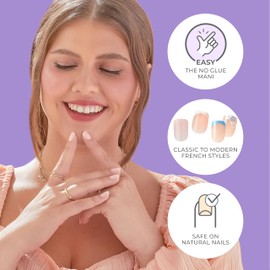 imPRESS KISS imPRESS No Glue Mani Press-On Nails, French, 'Model', Light Neutral + White Tip French, Short Size, Squoval Shape, Includes 30 Nails, Prep Pad, Instructions Sheet, 1 Manicure Stick, 1 Mini File