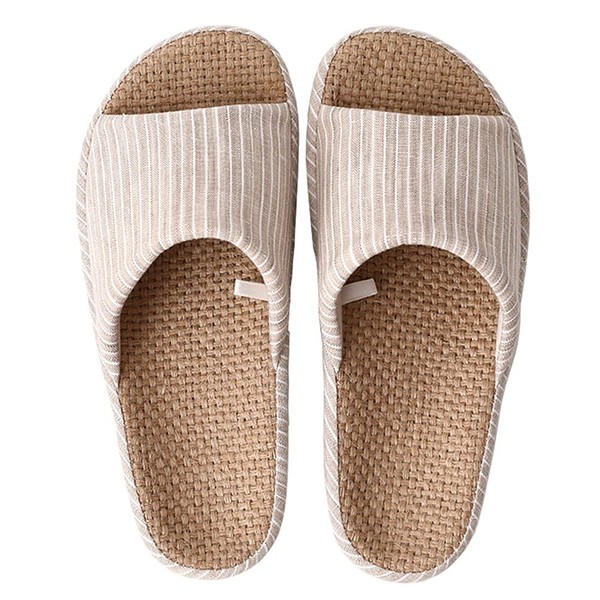 [HJstars] Slippers, Flax, Linen Room Shoes, Indoor Slippers, Open Front, Silent, Lightweight, Household Spring and Autumn Slippers, Men's/Ladies, Washable, Non-Slip, Long Lasting, Japanese Style, Solid Color, Japanese, Western, Japanese Room, New Constru