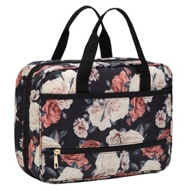 Toiletry Bag for Women, VASCHY Large Travel Toiletry Bag Fashion Hanging Wash Bag Water Resistant Makeup Bag with Luggage Strap and Multi-compartment for Holiday, Business Trip, Gym,Camping Roses