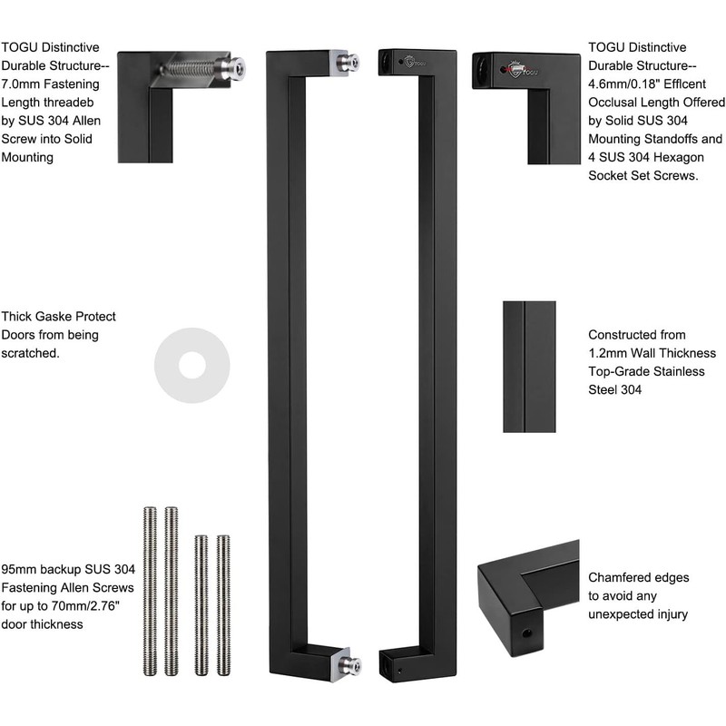 TOGU 12 inches R3825 SUS 304 Door Handle Solid Standoffs