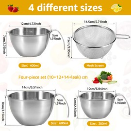 Stainless Steel Mixing Bowl 3 Sizes Nesting Bowl with Scale Stackable Food Mixing Bowls with Mesh Strainer Large Capacity Nesting Storage Bowl with Handle for Food Salad Mixing (Style 2)