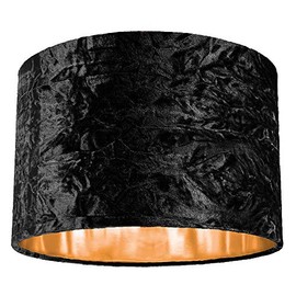 Modern and On-Trend Black Crushed Velvet Fabric 12" Table or Pendant Circular Drum Lampshade with Shiny Copper Inner - 60watt Maximum | Perfect for Residential or Commercial by Happy Homewares