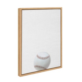 DesignOvation Sylvie Color Baseball Portrait Framed Canvas Wall Art, 18x24 Natural, Sporty Wall Decor for Home