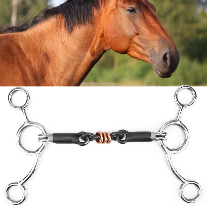 QANYEGN Stainless Steel Horse Chew Bit, Black Snaffle Bit, Gag