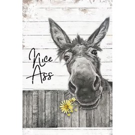 Funny Donkey Sunflower Bathroom Metal Tin Sign Wall Decor Nice Ass Farmhouse Bathroom Sign for Toilet Restroom Washroom Decor Gifts Vintage Retro Poster Plaque Donkey Accessories Farm Decor 8x6 Inch