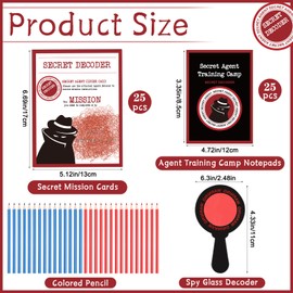 ReliThick 25 Sets Detective Kit Secret Decoder Spy Kit Glass Decoder with Agent Training Camp Notepads Secret Mission Cards Pens Birthday Party Favors Goodie Bags Prizes
