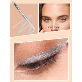 Gel Eyeliner Waterproof, Cream Shimmering Matte Colourful Eyeliner Pen Silver, Long Lasting Smudge-proof Eyeliner Pen, Ultra Pigmented Multichrome, Quick Drying, Makeup Gift for Women Vegan-02
