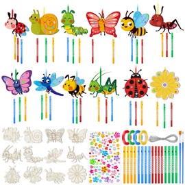 MiniInflat 24 Sets Spring Wind Chime Making Kit Make Your Own Spring Wind Chime Arts and Crafts Wooden Ornaments DIY to Paint Spring Craft for Spring Activity Birthday Party Supplies