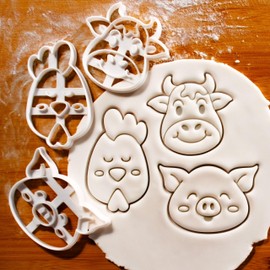 BAKERLOGY Set of 3 Farm Animals Cookie Cutters (Design: Happy Pig, Zen Chicken, and Cheerful Cow)