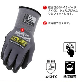 Mechanics Wear Speed Knit M Gray S1EE-08-008 Work Safety Gloves, Abrasion Resistant, Tear Resistant, Touchscreen Compatible, Washable