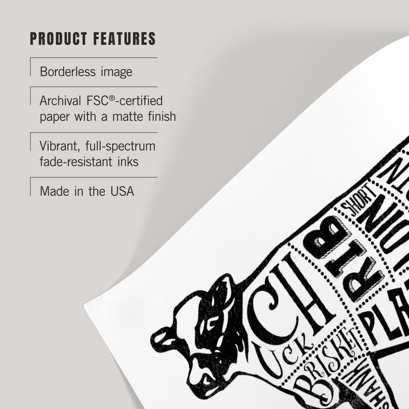 Lantern Press 36x54 Inch Giclee Print, Beef, Butchers Block Meat