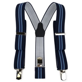 TigerTie Unisex Y-shaped braces with 3 extra strong clips, striped pattern, high-quality workmanship, width 35 mm, Navy, dark blue, light blue